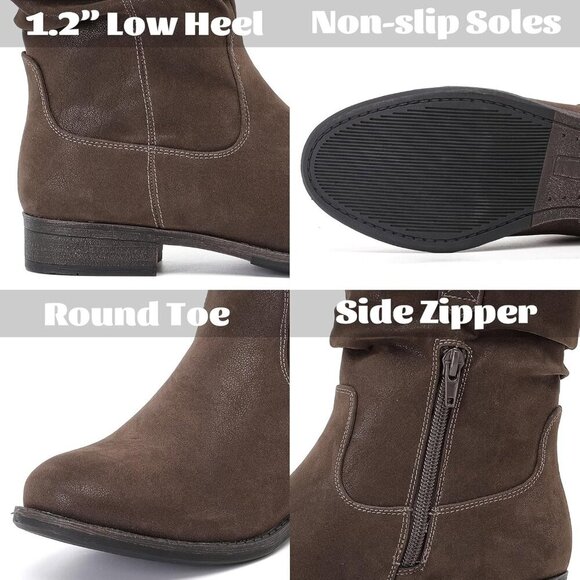 Women's Ankle Boots Faux Leather Flat Low Heel Casual Shoes for Fall Winter - Picture 3 of 6